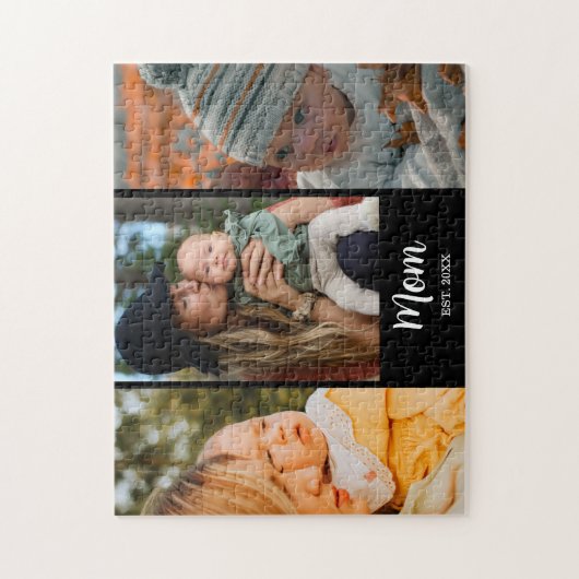 Mom Established Modern Script Black 3 Photo Puzzle (Vertikal)