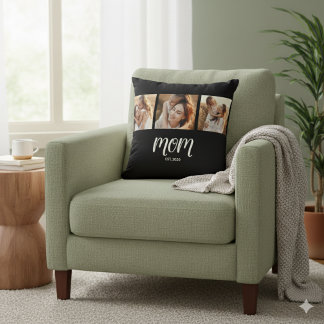 Mom Established Modern Script Black 3 Photo Throw Kissen