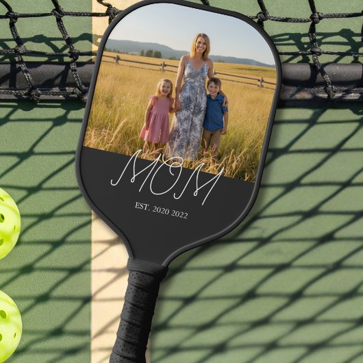 Mom Established Modern Script Black Photo Pickleball Schläger