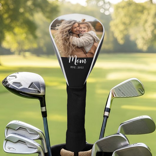 Mom Established Modern Script Photo Black Golf Headcover