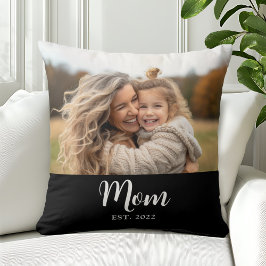 Mom Established Modern Script Photo Black Kissen