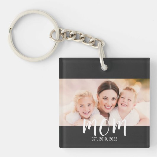 Mom Established Modern Script Photo Keychain Schlüsselanhänger (Vorderseite)