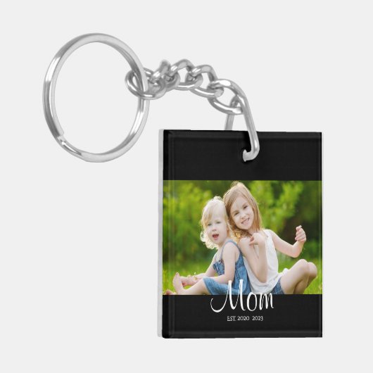 Mom Established Modern Script Photo Schlüsselanhänger (Vorderseite links)