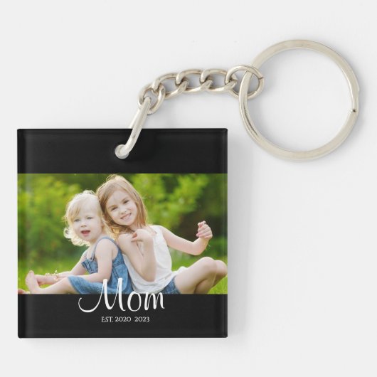 Mom Established Modern Script Photo Schlüsselanhänger (Rückseite)
