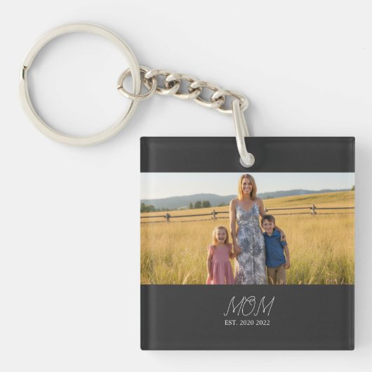 Mom Established Modern Script Photo Schlüsselanhänger (Vorderseite)