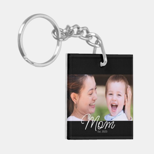 Mom Established Modern Script Photo Schlüsselanhänger (Vorderseite links)
