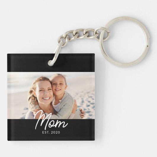 Mom Established Modern Script Photo Schlüsselanhänger (Rückseite)
