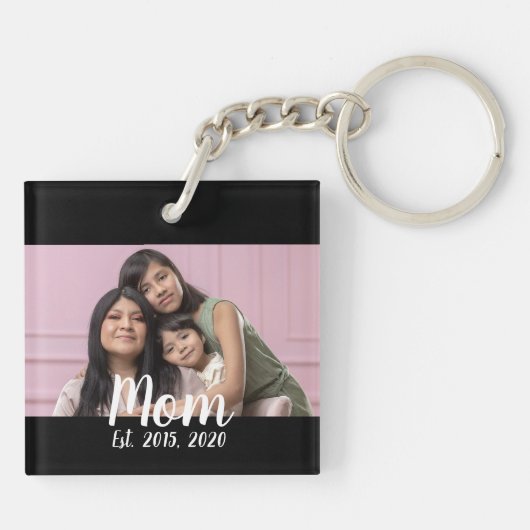 Mom Established Modern Script Photo Schlüsselanhänger (Rückseite)
