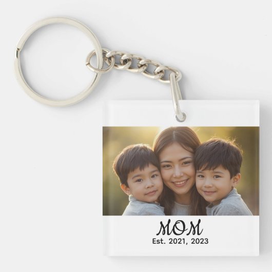 Mom Established Modern Script Photo Schlüsselanhänger (Vorderseite)