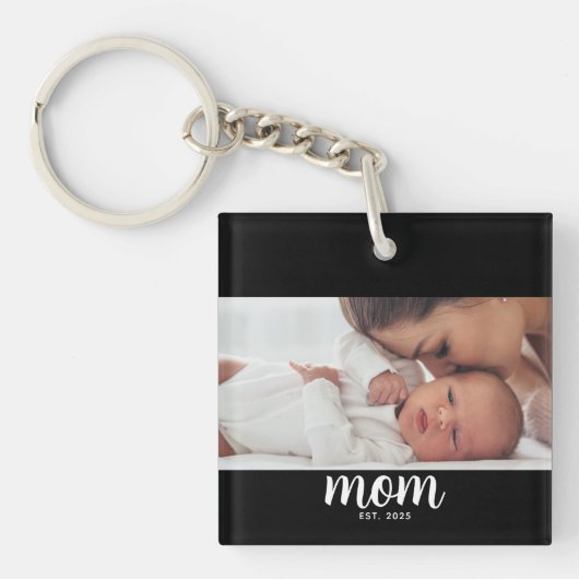 Mom Established Modern Script Photo Schlüsselanhänger (Vorderseite)