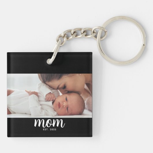 Mom Established Modern Script Photo Schlüsselanhänger (Rückseite)