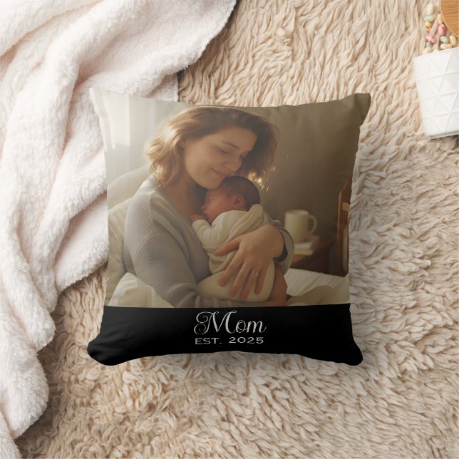 Mom Established Modern Script Photo Throw Kissen (Decke)
