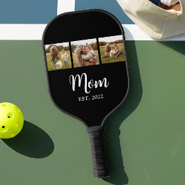 Mom Established Modern Script Text 3 Photo Black Pickleball Schläger