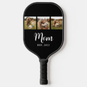 Mom Established Modern Script Text 3 Photo Black Pickleball Schläger (Vorderseite)