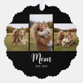 Mom Established Modern Script Text Black 3 Photo Ornament Karte (Rückseite)