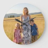 Mom Established Modern White Script Photo Große Wanduhr (Vorderseite)