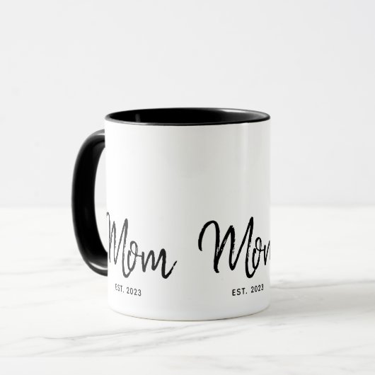 Mom Established New Mom Gift Two-Tone Coffee Mug Tasse (Vorderseite Links)