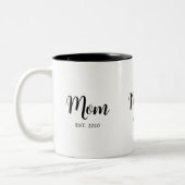 Mom Established New Mom Gift Zweifarbige Tasse (Links)