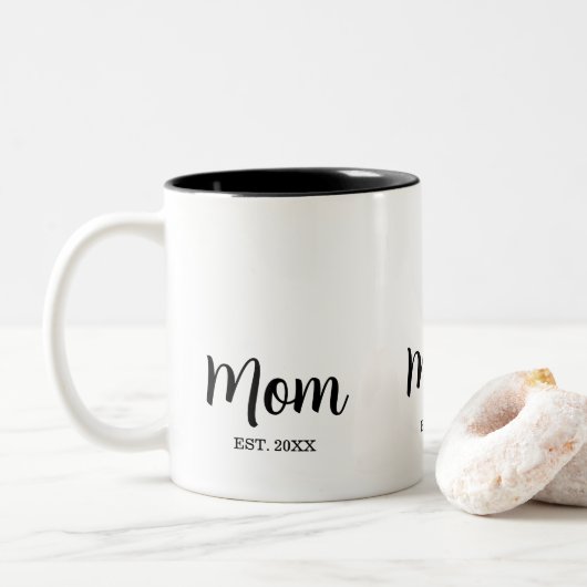 Mom Established New Mom Gift Zweifarbige Tasse (Mit Donut)