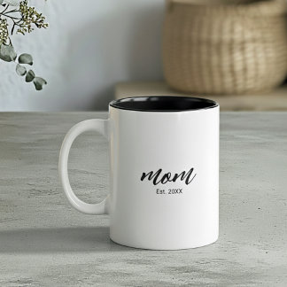 Mom Established New Mom Script Gift Zweifarbige Tasse