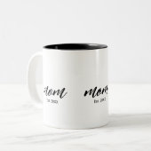 Mom Established New Mom Script Gift Zweifarbige Tasse (Vorderseite Links)