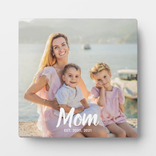 Mom Established Personalized Script Photo Keepsake Fotoplatte (Vorderseite)