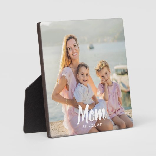Mom Established Personalized Script Photo Keepsake Fotoplatte (Vorderseite)