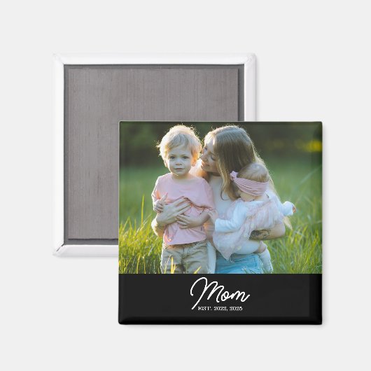 Mom Established Photo Gift Magnet (Vorderseite/Rückseite)