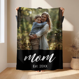 Mom Established Photo Mother's Day Fleecedecke
