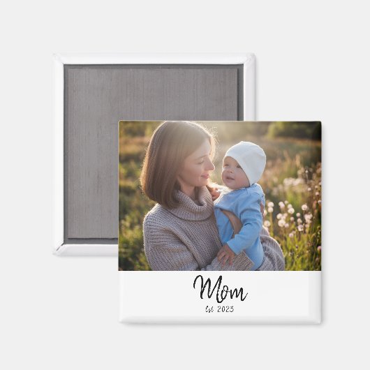 Mom Established Photo Script Modern Unique Gift Magnet (Vorderseite/Rückseite)