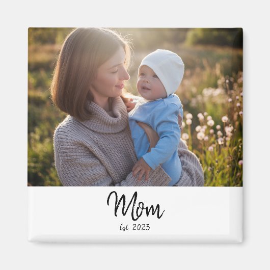 Mom Established Photo Script Modern Unique Gift Magnet (Vorne)
