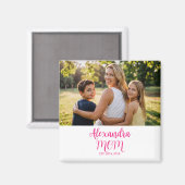 Mom Established Pink Script Name Photo  Magnet (Vorderseite/Rückseite)