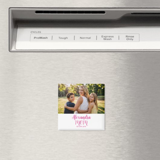 Mom Established Pink Script Name Photo  Magnet (In Situ (Geschirrspüler))