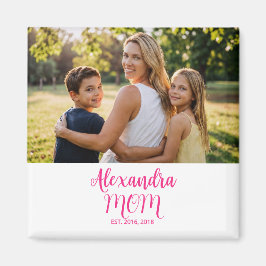 Mom Established Pink Script Name Photo  Magnet
