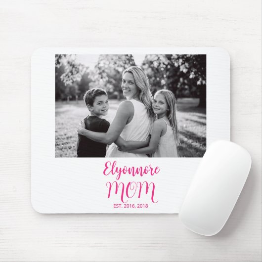 Mom Established Pink Script Name Photo  Mousepad (Mit Mouse)
