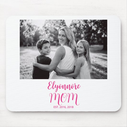 Mom Established Pink Script Name Photo  Mousepad (Vorne)