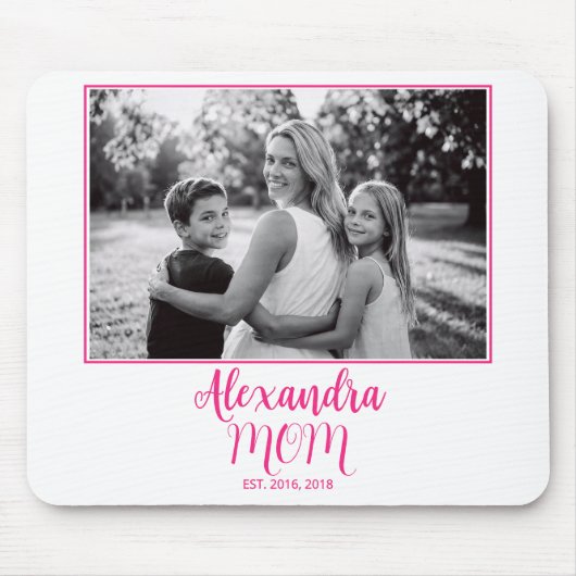 Mom Established Pink Script Name Photo  Mousepad (Vorne)