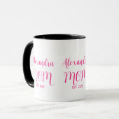 Mom Established Pink Script Name  Two-Tone Coffee Tasse (Vorderseite Links)