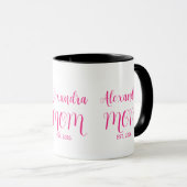 Mom Established Pink Script Name  Two-Tone Coffee Tasse (VorderseiteRechts)