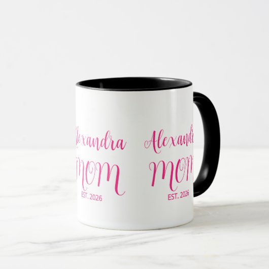 Mom Established Pink Script Name  Two-Tone Coffee Tasse (VorderseiteRechts)