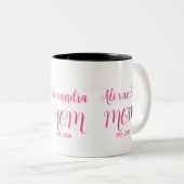 Mom Established Pink Script Name  Two-Tone Coffee Zweifarbige Tasse (VorderseiteRechts)