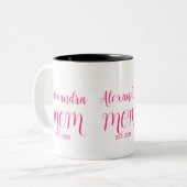Mom Established Pink Script Name  Two-Tone Coffee Zweifarbige Tasse (Vorderseite Links)
