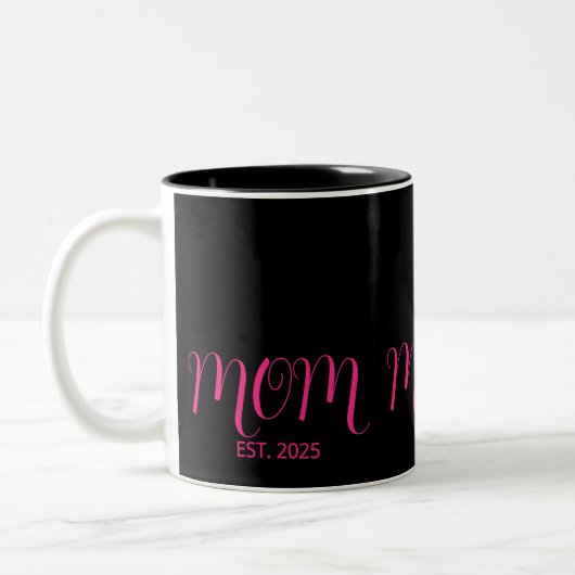 Mom Established Pink Script New Mom Gift Zweifarbige Tasse (Links)