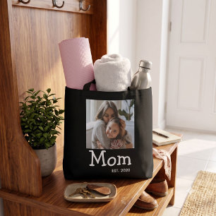 Mom Established Sagt Weiße Lustige Schriftart Foto Tasche