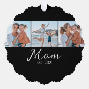 Mom Established Schrift Schwarz 3 Foto Ornament Karte