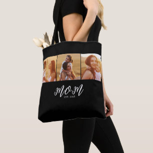 Mom Established Schrift Schwarz 3 Foto Tasche