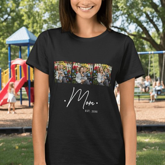 Mom Established Script 3 Photo Black T-Shirt