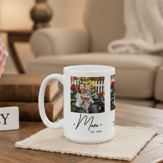 Mom Established Script 3 Photo White Kaffeetasse