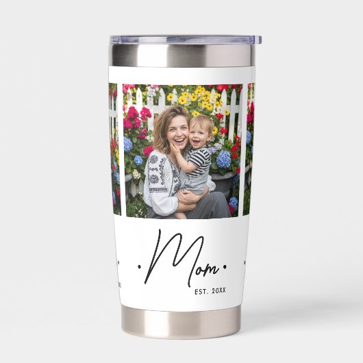 Mom Established Script 3 Photo White Thermobecher (Links)