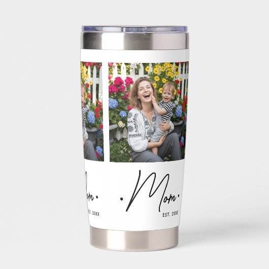 Mom Established Script 3 Photo White Thermobecher (Rückseite)